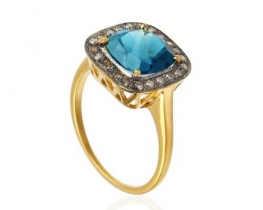 Zlat prstan LONDON BLUE Q9 z diamanti
