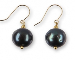 Gold Earrings Black Pearls 12 mm