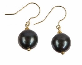 Black Pearl Gold Earrings 11 mm