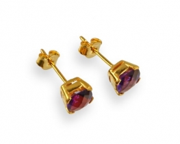 Gold Earrings Amethyst 7 x 7mm