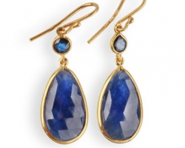 Gold Earrings BLUE VELVET - Blue Sapphire 17 x 11 mm