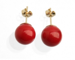 Gold Earrings Red Coral 6, 8 or 10 mm