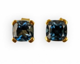 Gold Earrings Blue Topaz LONDON BLUE 6 x 6 mm