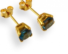 Zlati uhani LONDON BLUE 6 x 6 mm