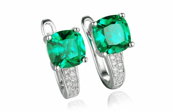 Silver Earrings LOVE GREEN Emerald & CZ