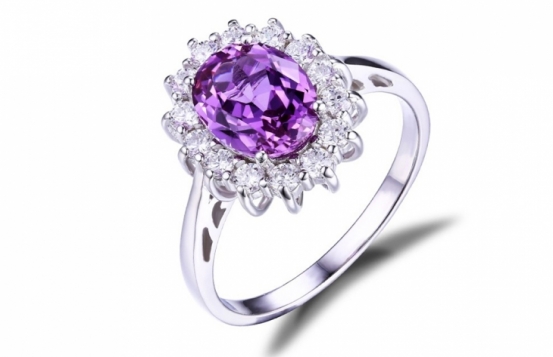 Silver Ring Love Beam Amethyst 7 x 9 mm