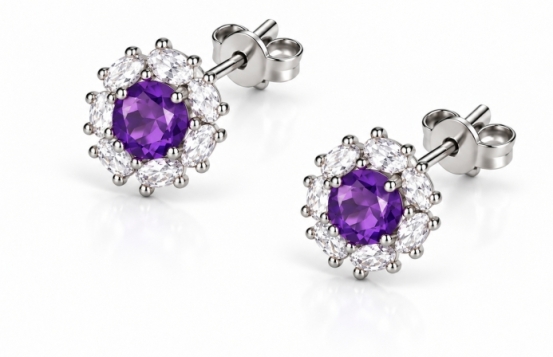 Love Smile Floral Amethyst & CZ Earrings