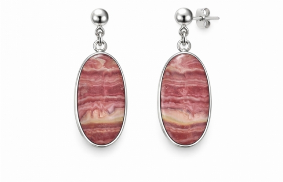 Srebrni uhani Rodokrozit Rosaria oval