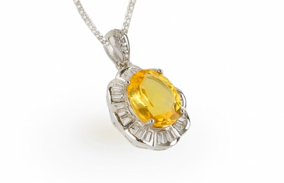 Silver Pendant Love Beam Citrine with Baguette 