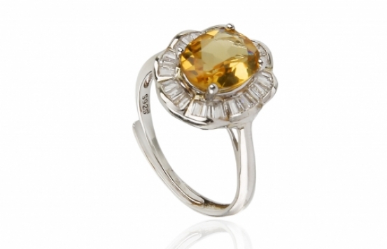 Silver Ring LB Citrine & Baguette