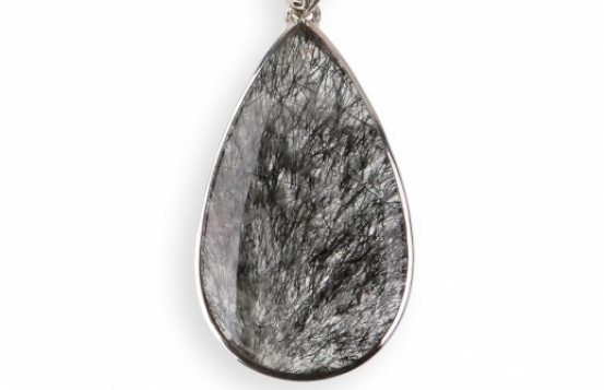 Silver Pendant Black Tourmaline in Rock Crystal