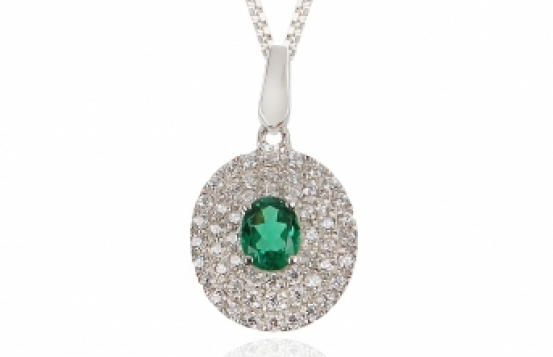Silver Pendant Love Beam with Emerald