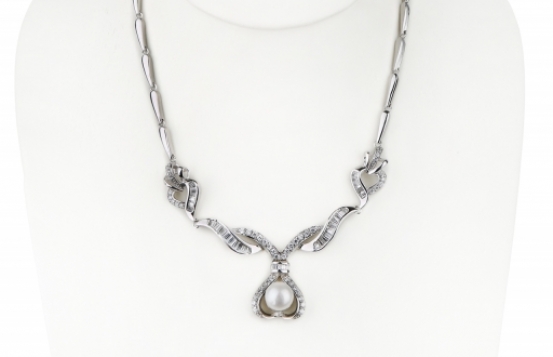 Srebrna ogrlica VALERIE z biserom in cirkoni 