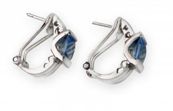 Silver Earrings Love Heart - Blue & Pink