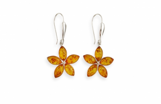Srebrni uhani jantar cvet SELENA
