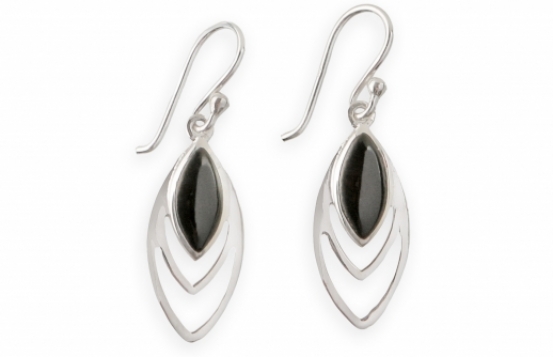 Silver Earrings Black Marquize