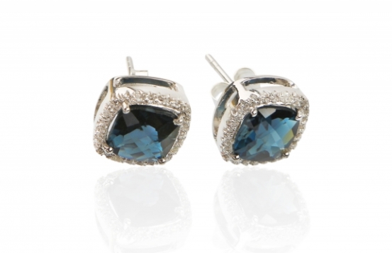 Srebrni uhani LONDON Blue topaz 8 mm