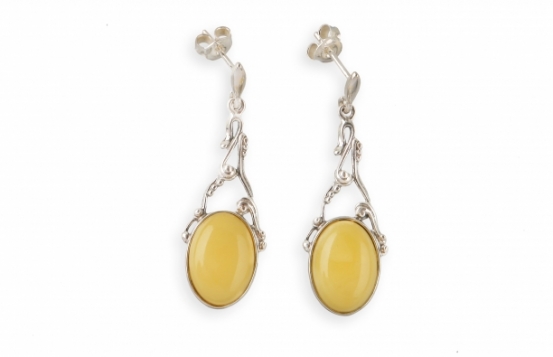 Srebrni uhani jantar DIONIZ