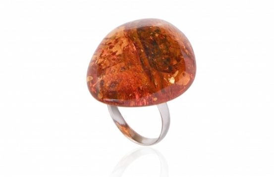 Silver Ring Cognac Amber 27 x 33 mm
