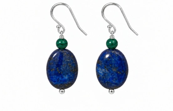 Uhani Lapis lazuli & Malahit 12 x 16 mm