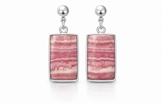 Silver Earrings Rhodochrosite Rosaria