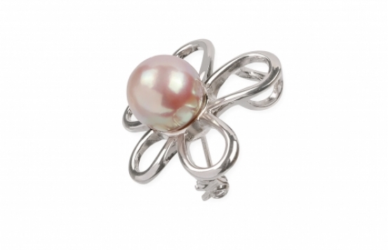 Silver Flower Brooch with Purple Pearl