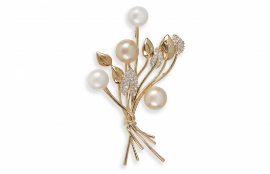 Pozlačena broška Biserni cvet ali Buket biserov