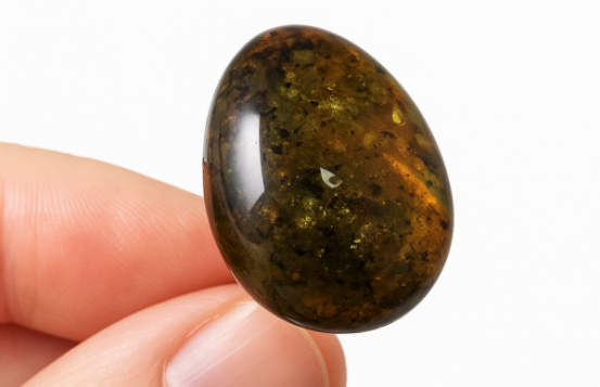 Silver Ring Green Moss Amber