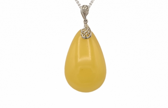 Srebrn obesek medeni jantar Solza