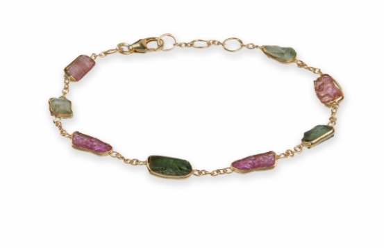 Silver Bracelet Tourmaline  8 x 10 mm Multi-colored 