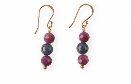 Earrings Ruby and Blue Sapphire 6 mm