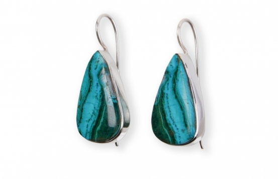 Silver Earrings Chrysocolla Malachite Lagune