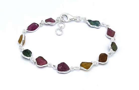 Silver Bracelet Tourmaline  8 x 10 mm Multi-colored