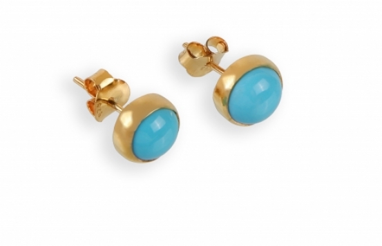 Gold Earrings Turquoise Blue Bird 7 - 9 mm