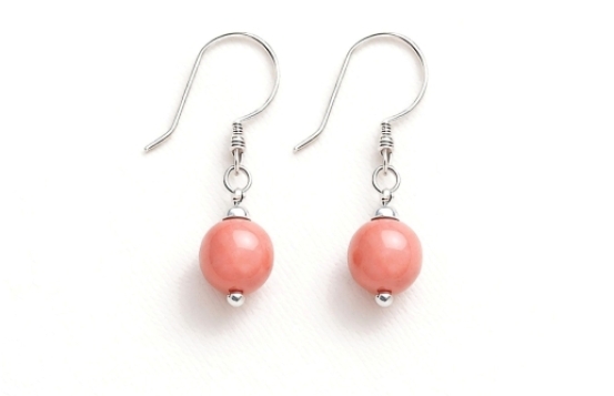 Srebrni uhani roza korala 8 mm