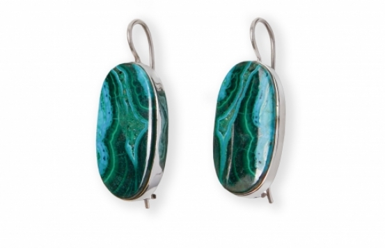 Silver Earrings Malachite-Chrysocolla Aquarelle
