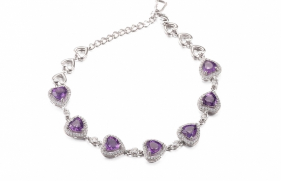 Silver bracelet LOVE Heart Amethyst