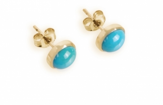 Pozlačeni uhani Turkiz 7,5 mm - Blue Bird