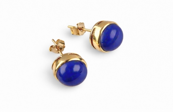 Yellow Gold Earrings Lapis lazuli 12 mm