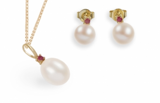 Biserni komplet nakita Eos Gold z rubini