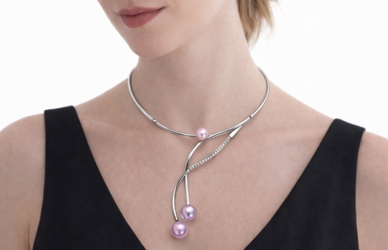 Silver Pearl Necklace Megan Pink & Purple