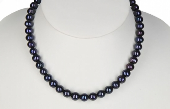 Pearl Necklace Blue Velvet 8 mm