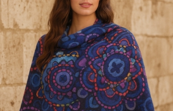Kashmiri wool scarf Mandala EX - Blue and Violet