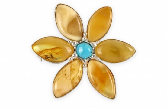 Jantar obesek & broška Medeni cvet