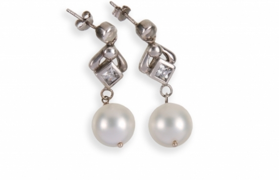 Silver Earrings with Swarovski Pearl and Zirconia