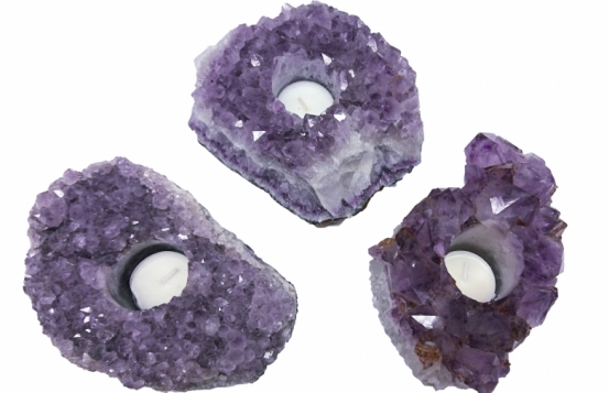 Amethyst Candle holder - natural crystals