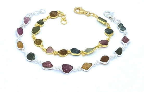 Silver Bracelet Tourmaline  8 x 10 mm Multi-colored 