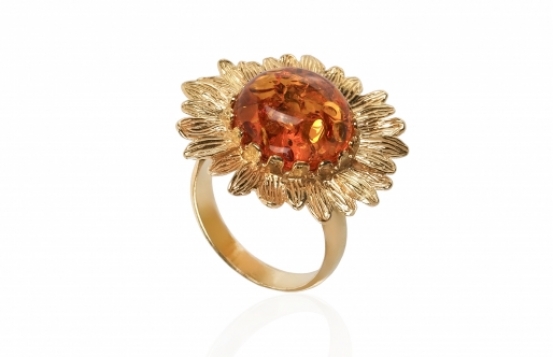 Srebrn prstan Jantar SONCE