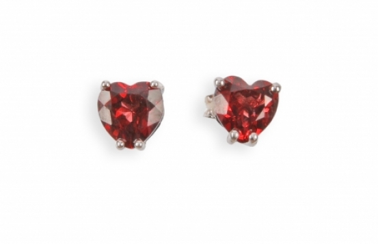 Silver Earrings Garnet Love Heart 