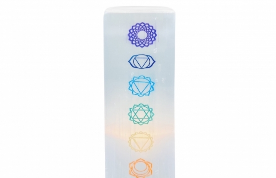 Selenite Lamp & symbols of 7 chakras